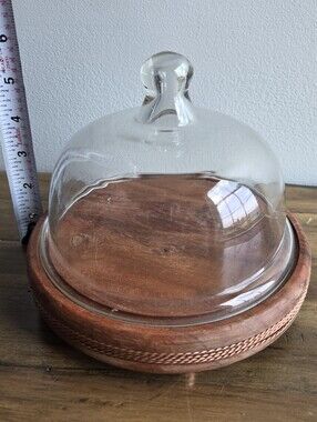 Wooden Cheese Dome Cake Tray with Glass Cover & 7" Base Made in India
